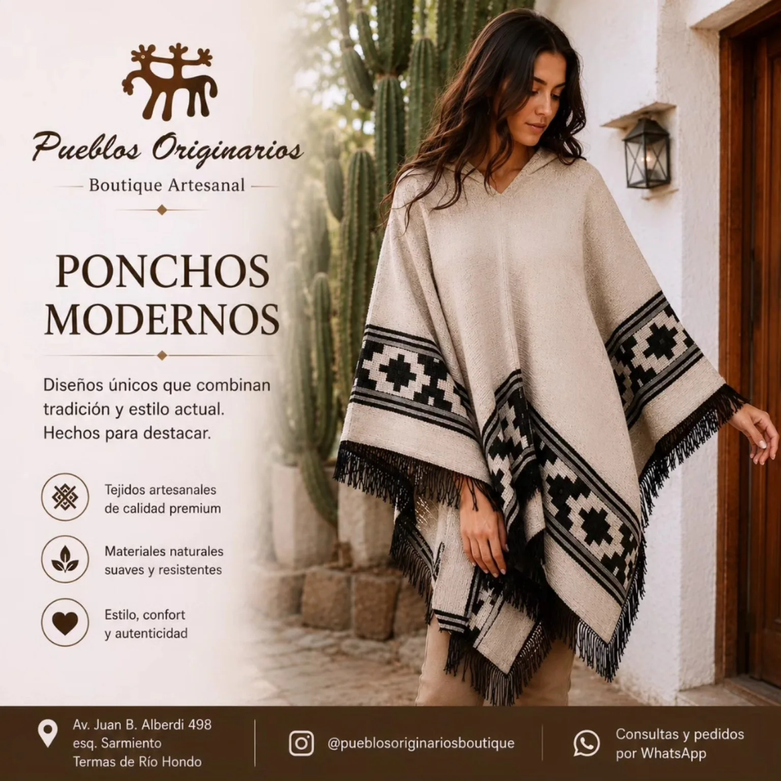 Poncho Moderno Arena y Negro