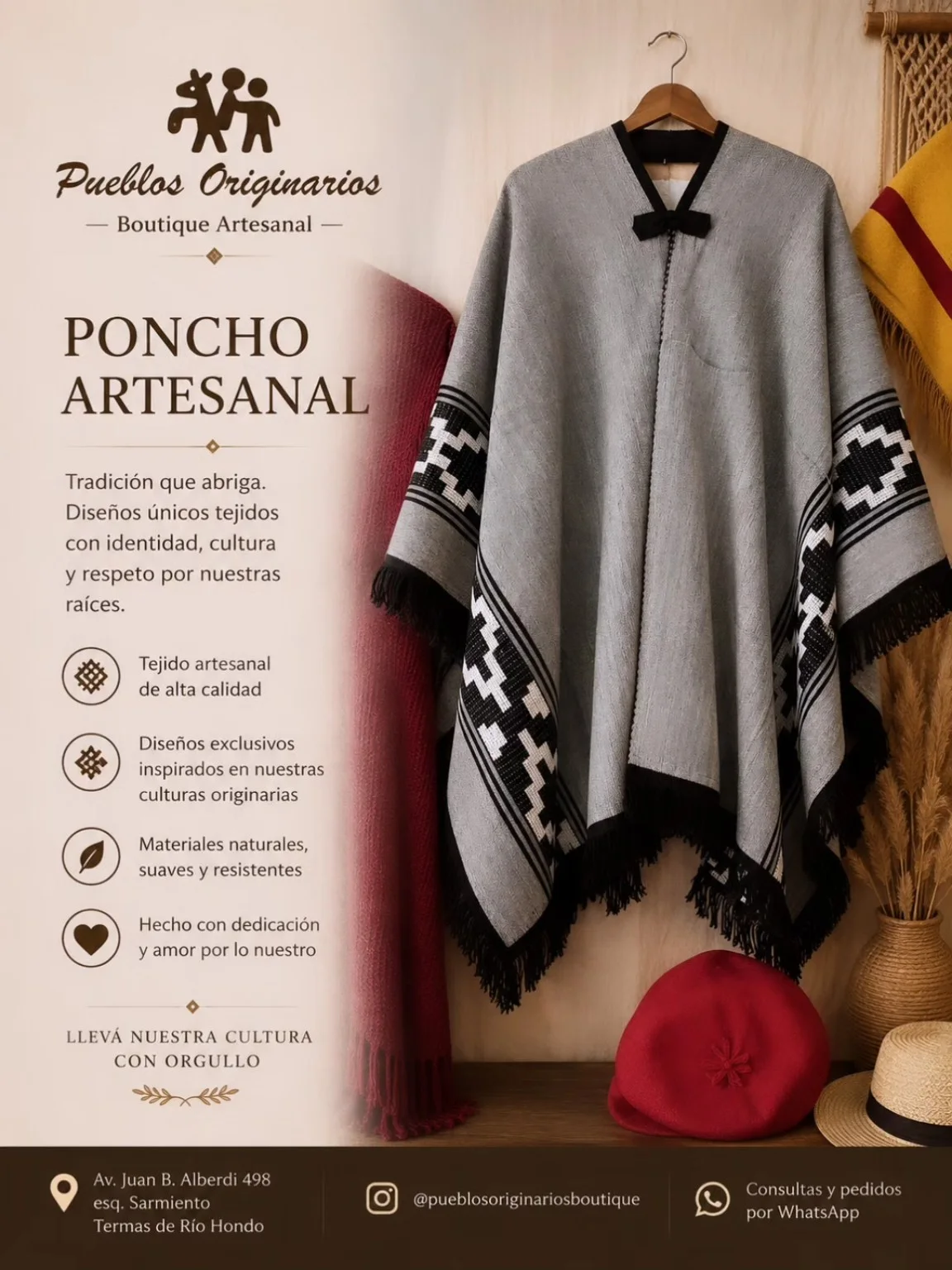 Poncho Artesanal Gris y Negro