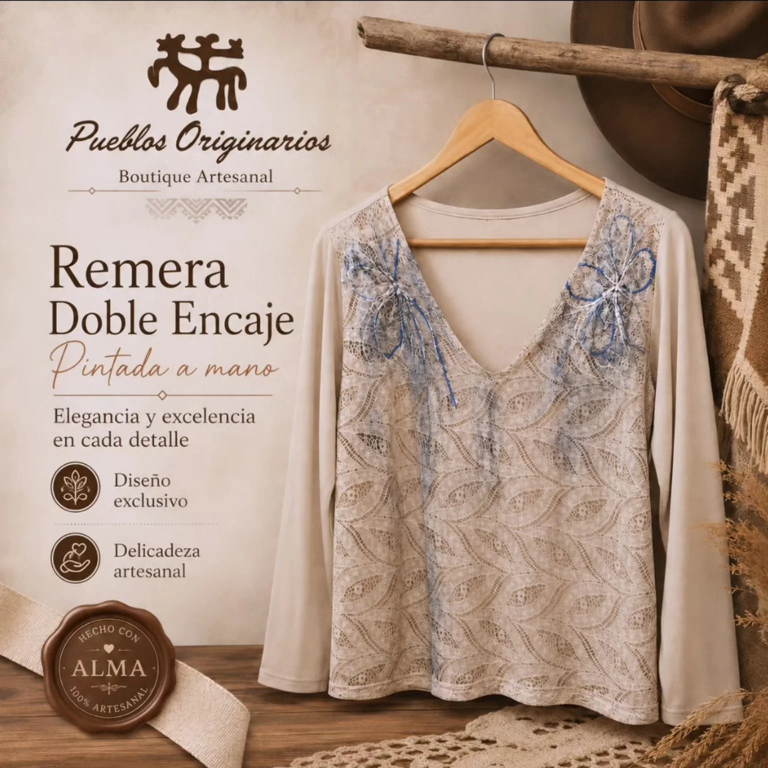 Remera Doble Encaje Pintada a Mano
